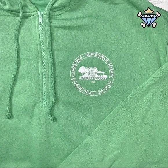 ASOS DESIGN MENS CROPPED QUARTER ZIP GREEN PULLOVER SIZE LARGE RETRO LOGO - Picture 6 of 9